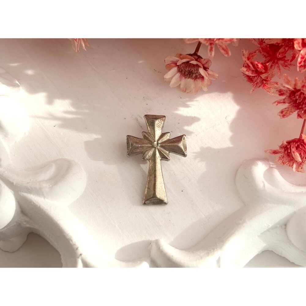 Brutalist Style Cross Sterling Silver 925 Vintage Statement Pendant | Charm - Picture 2 of 12